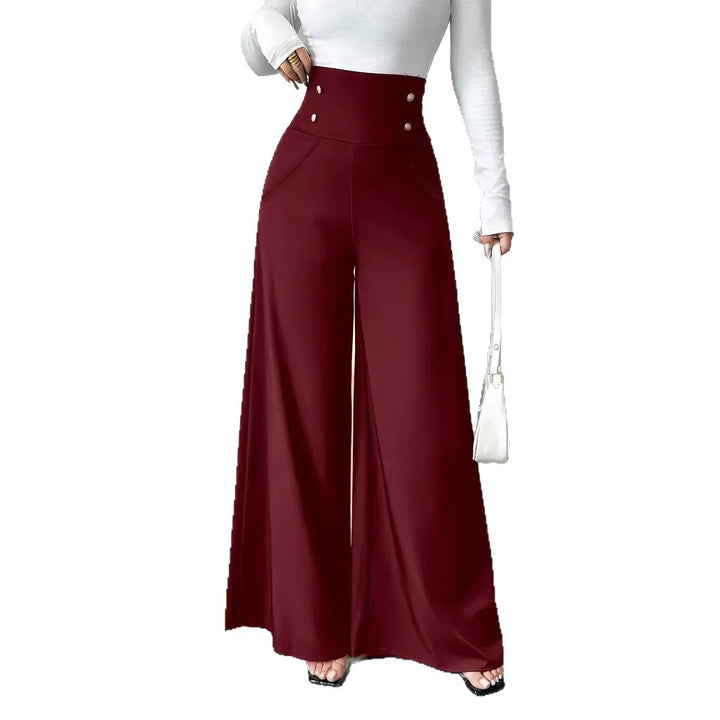 High-waisted palazzo pants for women with decorative buttons Lune London