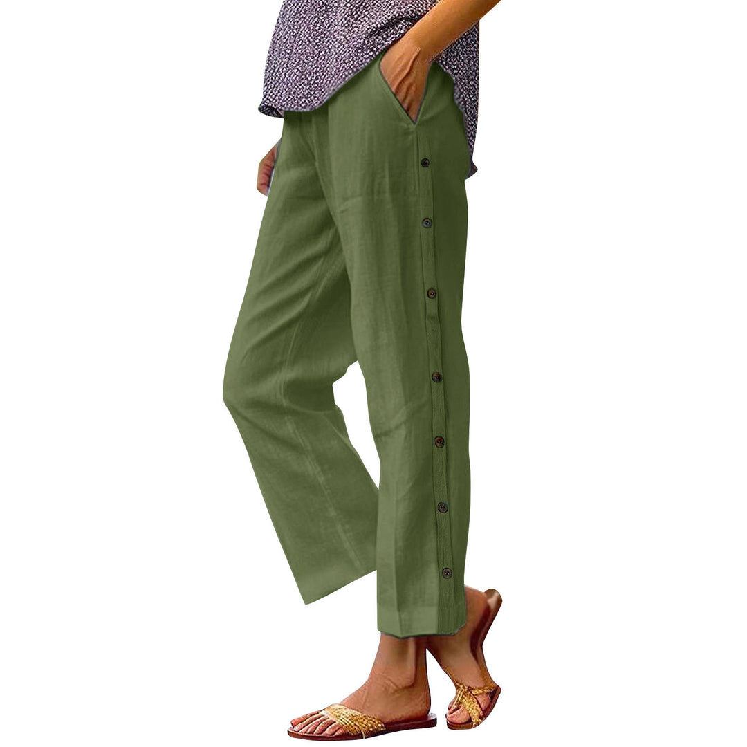 Women Lightweight and Breezy Summer Pants with Side Buttons Lune London