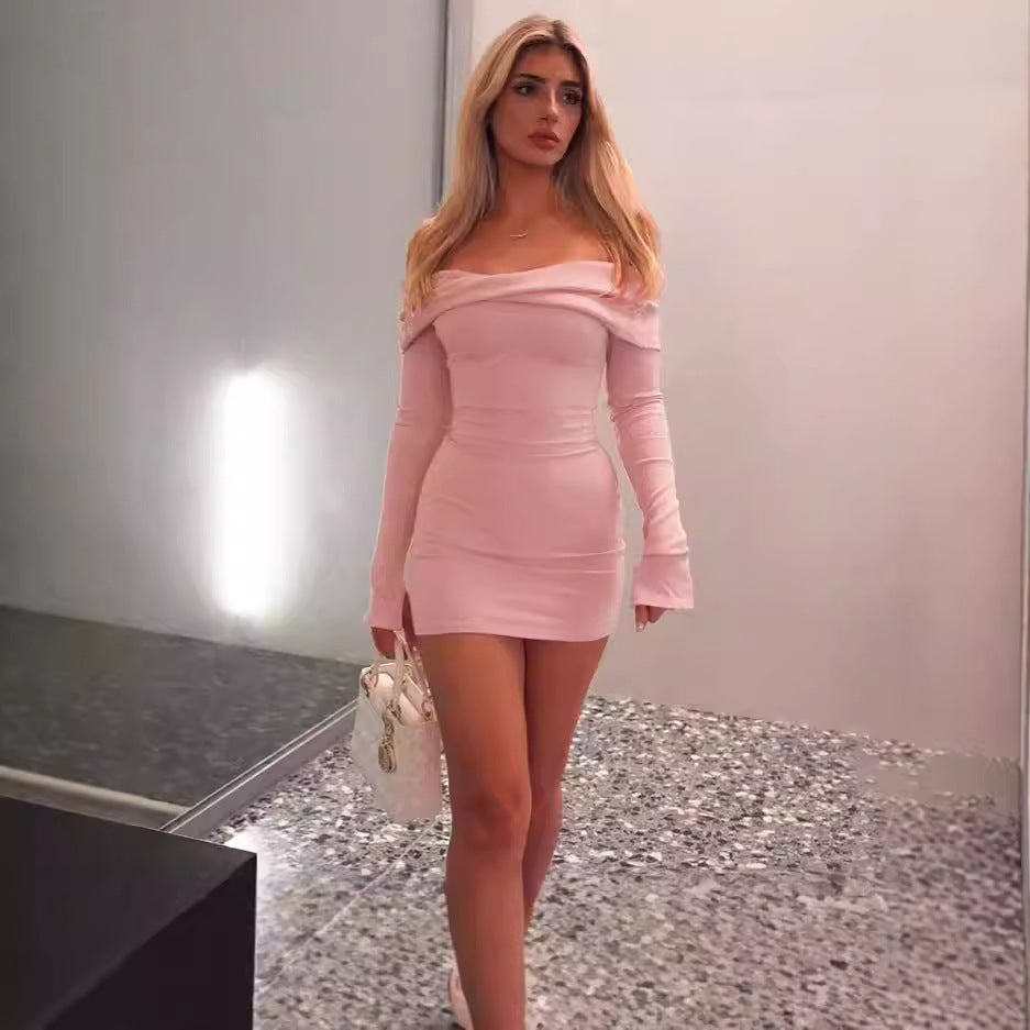 Mini off-the-shoulder dress for women with elegant ruching Lune London