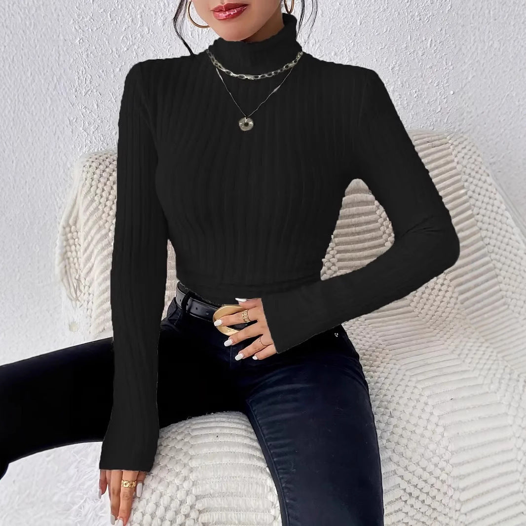 Women ribbed knit turtleneck top with long sleeves Lune London