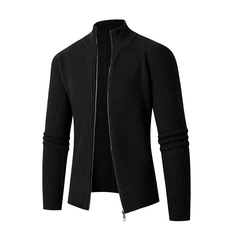 Knitted jacket for men with high collar and fine rib structure Lune London
