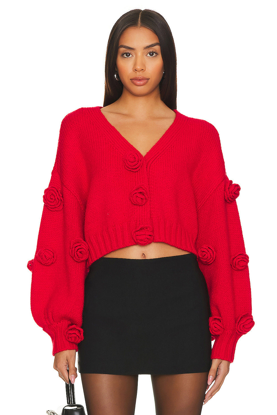 Playful cropped sweater for women with floral appliqués Lune London