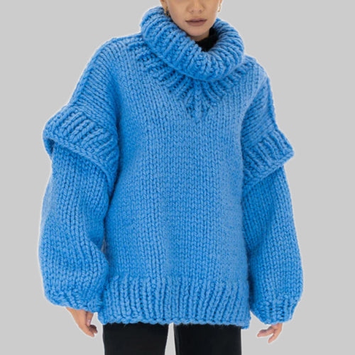 Oversized knit sweater for women with voluminous sleeves and a high collar Lune London