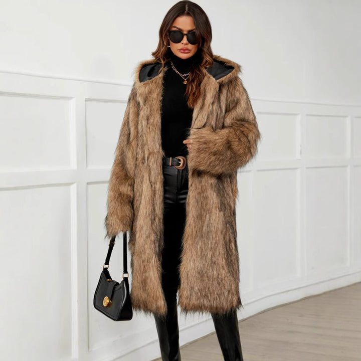 Faux fur coat for women with hood and soft lining Lune London