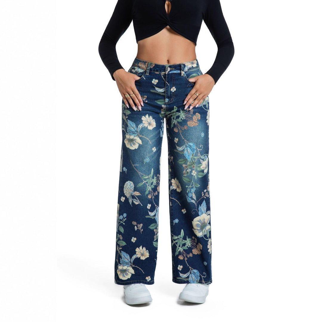 Wide jeans for women with floral design and high waist Lune London