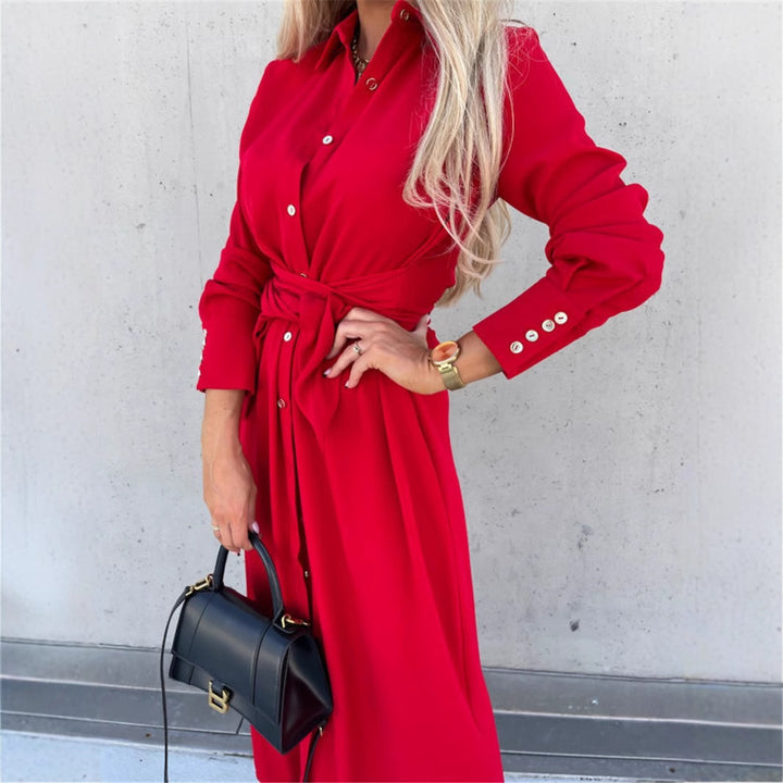 Shirt dress for women with tie belt and button placket Lune London