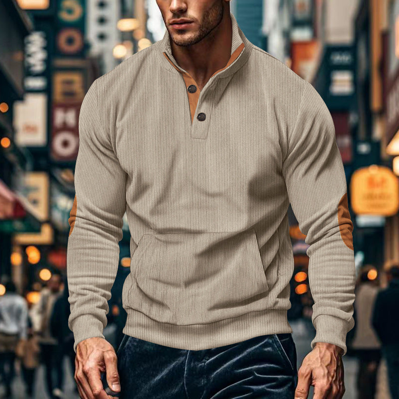 Casual sweater for men with high collar and button placket Lune London
