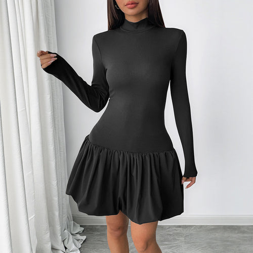 Fitted dress for women with high collar and voluminous skirt Lune London