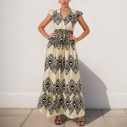 Lune London ethnic printed maxi dress for women with ruffled sleeves