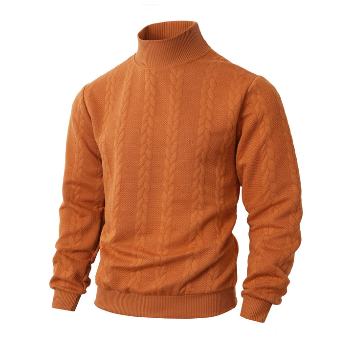 Knit sweater for men with high collar and innovative cable details Lune London