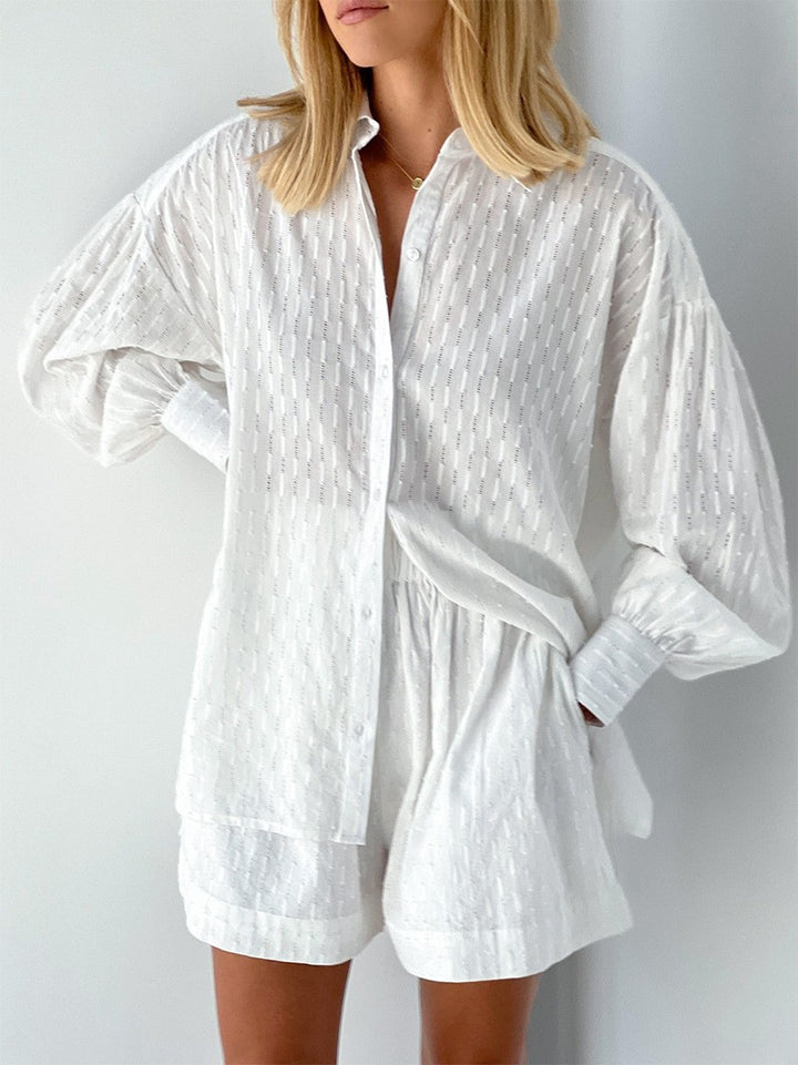 Casual short sleeve blouse set for women with elastic waist and relaxed fit Lune London