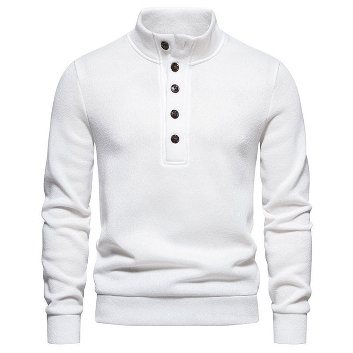 Pullover for men with a comfortable high collar, button placket and textured design Lune London