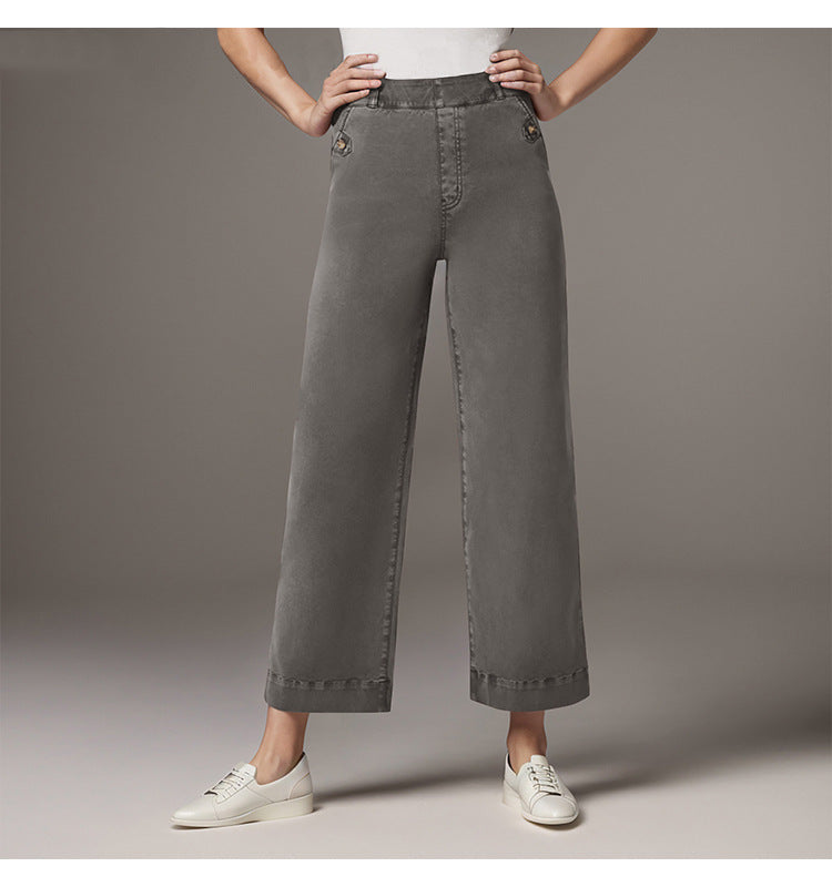 Women's Wide High-Waist Pants with Fashionable Button Details Lune London