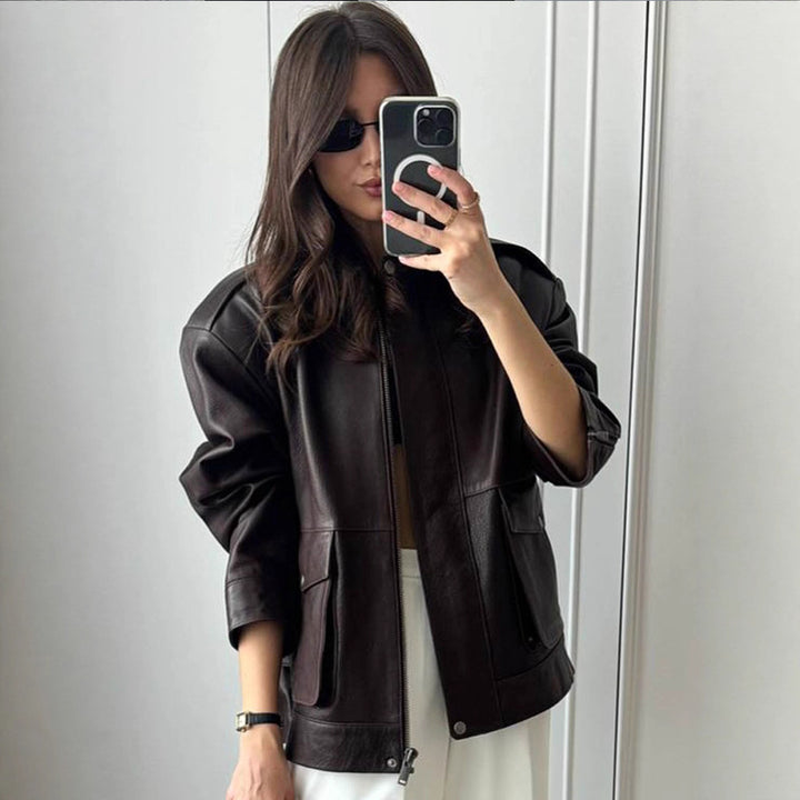 Stylish leather jacket for women with practical pockets and a modern cut Lune London