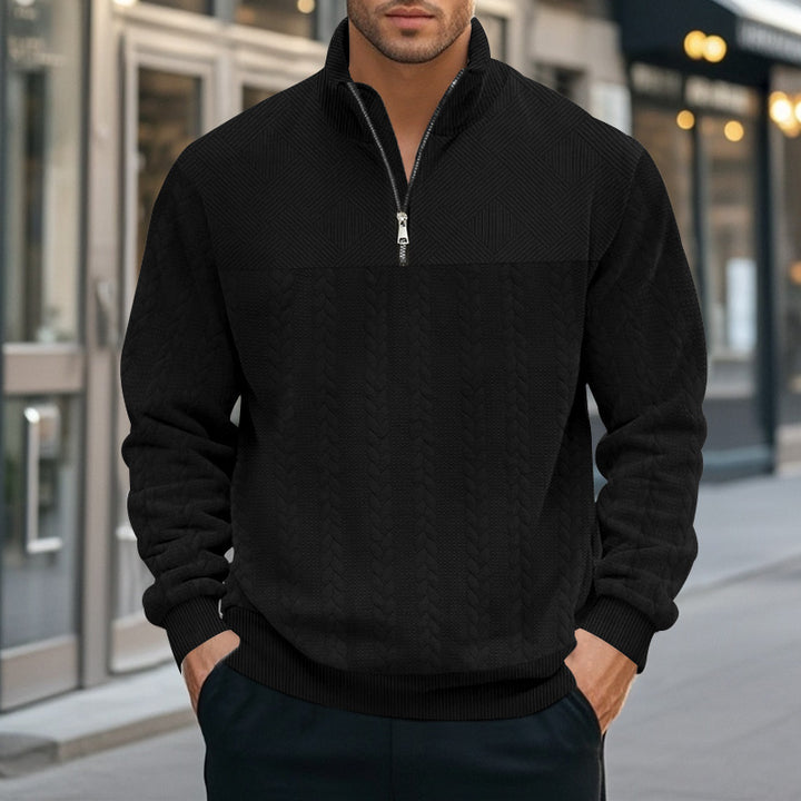 Men's knitted sweater with modern high collar and zip Lune London