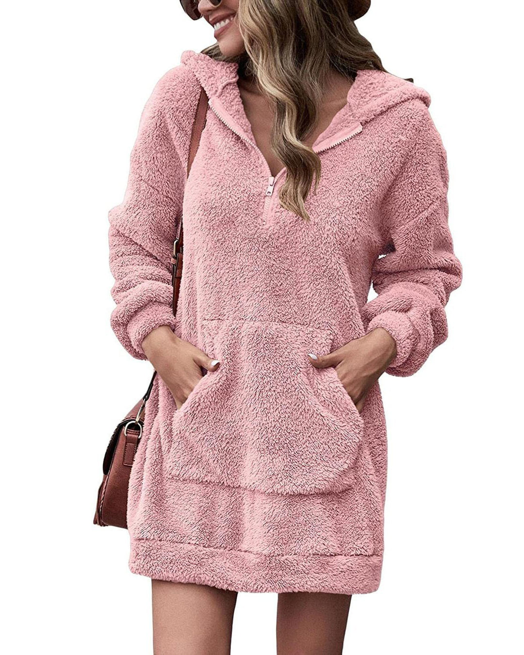 Cozy hoodie dress for women with practical pockets and mid-high zipper Lune London