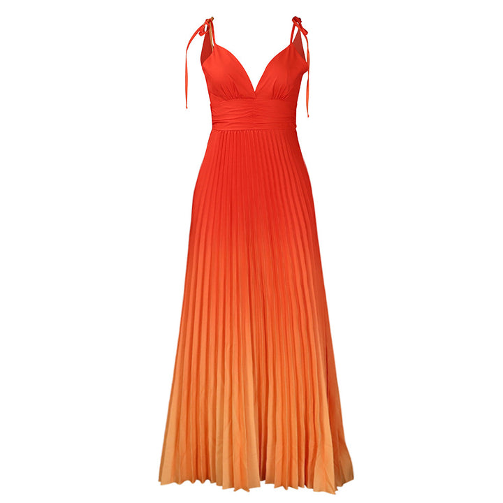 Lune London pleated maxi dress for women with adjustable straps and V neck