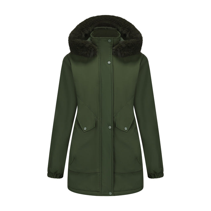 Ladies waterproof parka jacket with cozy faux fur collar Lune London