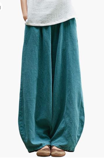 Wide linen pants for women with elastic waistband and convenient pockets Lune London