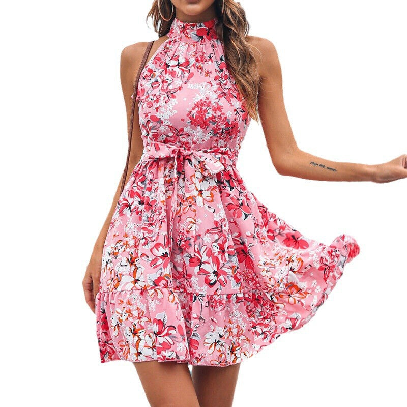 Summer dress for women with an elegant halter neck and a voluminous skirt Lune London