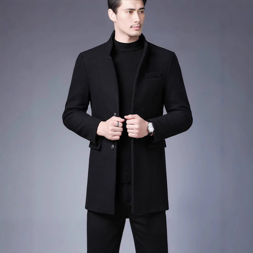 Modern wool coat for men with high collar Lune London
