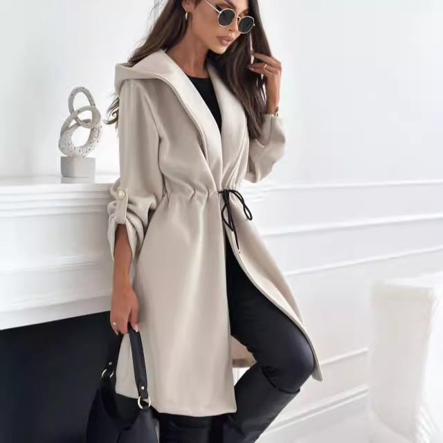 Women Long Cut with Hood and Waist Drawstring Lune London