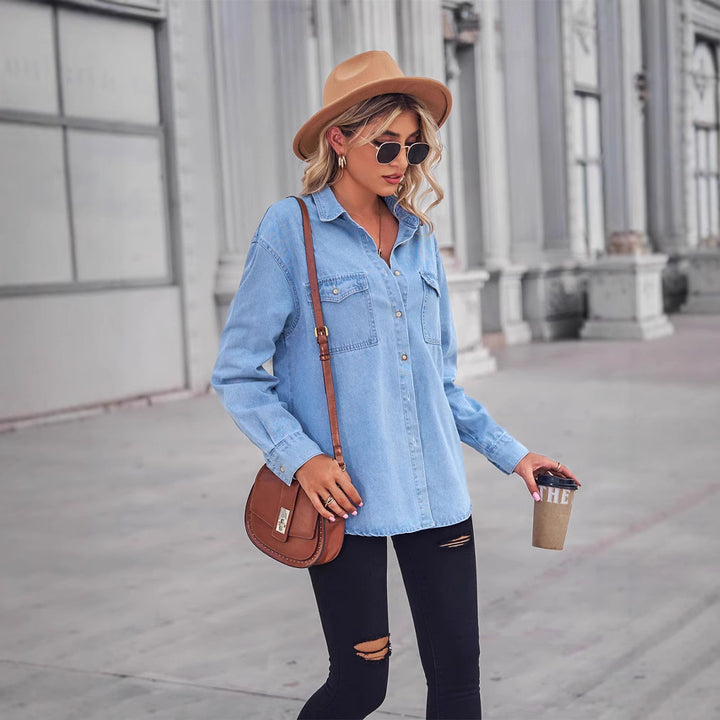 Chemise Blouse en Denim Décontractée pour Femmes avec Poches Poitrine Chic & Stil