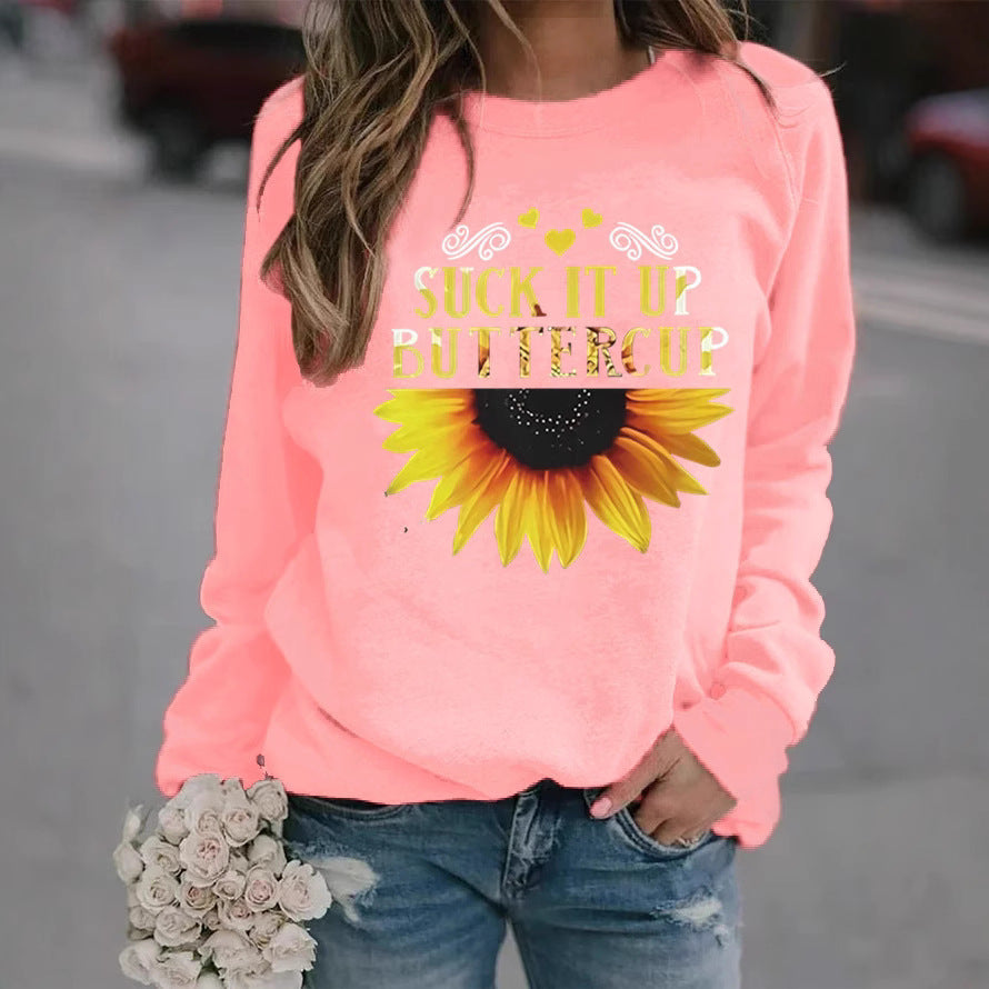 Sweat-shirt pour femmes avec impression créative de tournesol et citation motivante Chic & Stil