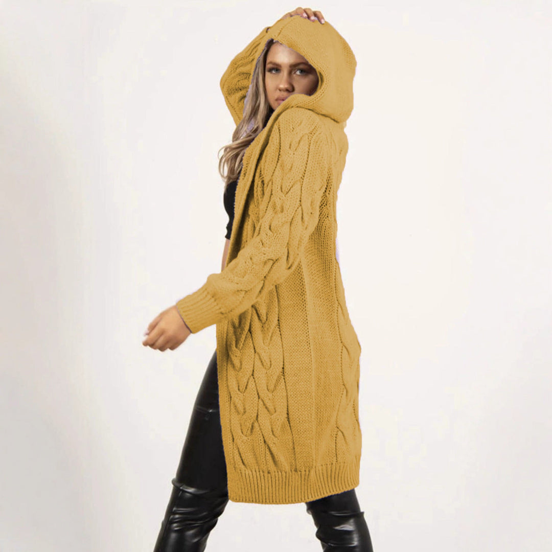Lune London | Women's Knit Coat with Hood and Cable Pattern