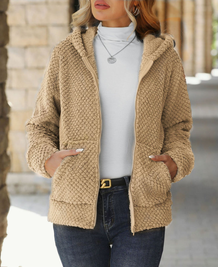 Ladies soft fleece jacket with hood and pockets Lune London