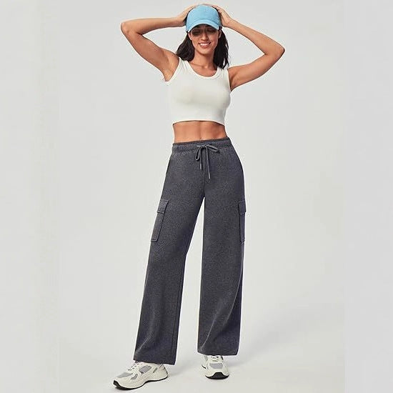 Wide cargo jogger pants for women with practical pockets Lune London