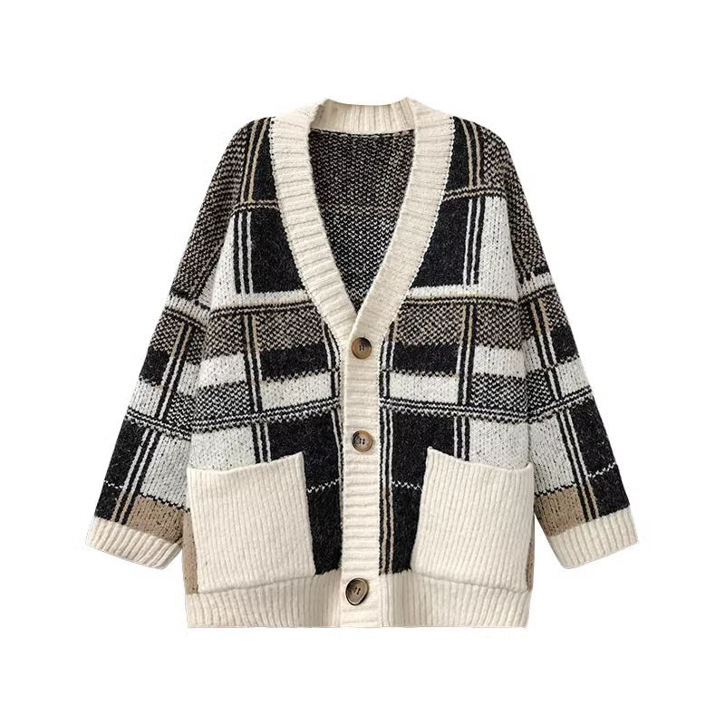 Ladies Oversized Pullover with Checkered Pattern Lune London