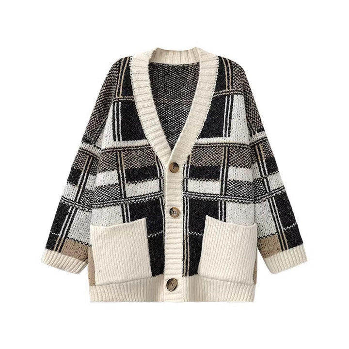 Ladies Oversized Pullover with Checkered Pattern Lune London