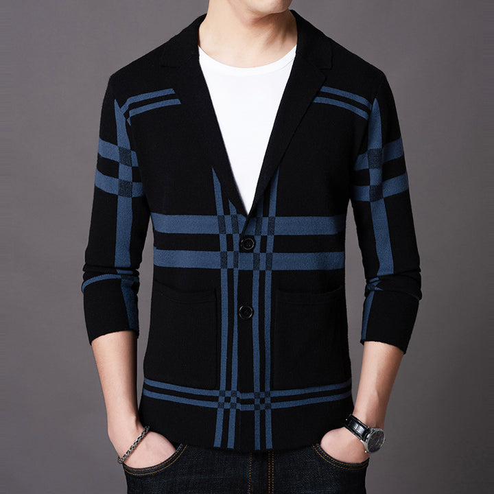 Elegant knitted blazer for men with a modern check pattern Lune London