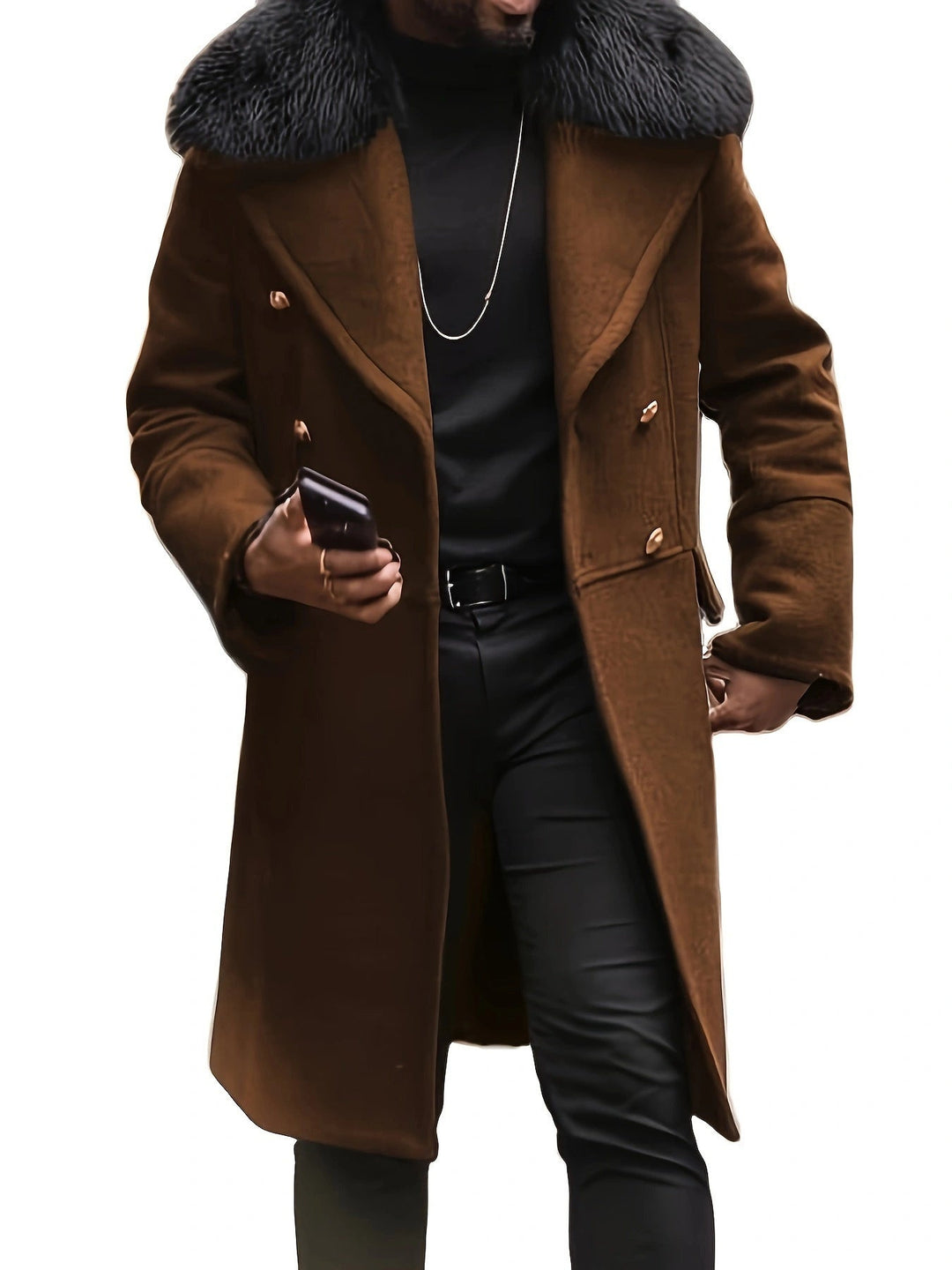 Men's Elegant Wool Jacket with Faux Fur Collar Lune London