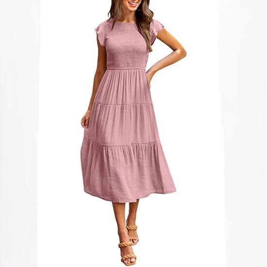 Maxi dress for women with elastic top and flared skirt Lune London
