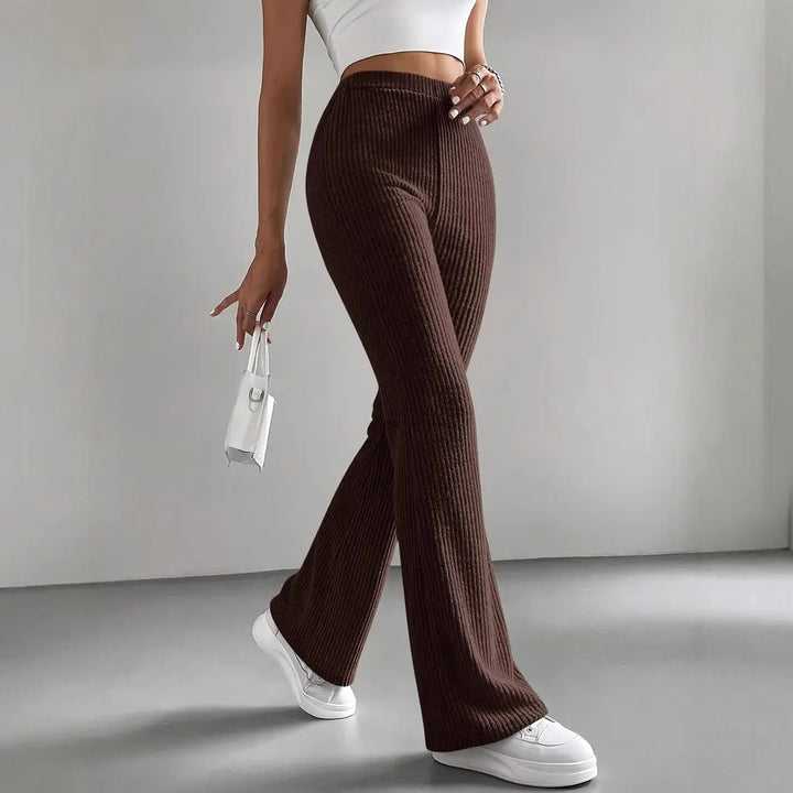 Women Elegant and Comfortable Ribbed High-Waisted Pants Lune London