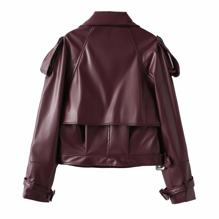 Cool cropped faux leather jacket for women with asymmetric collar and trendy design Lune London