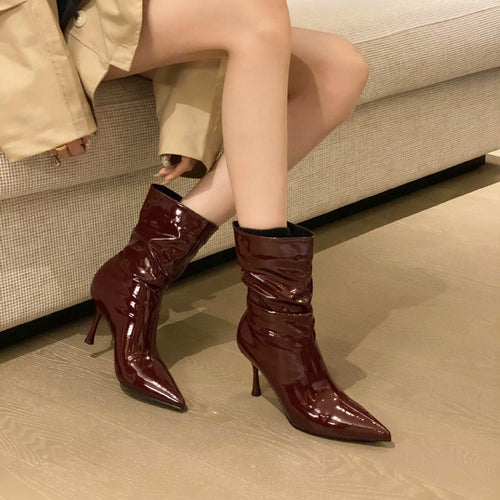 Elegant ladies boots with pointed toe and innovative pleated design Lune London