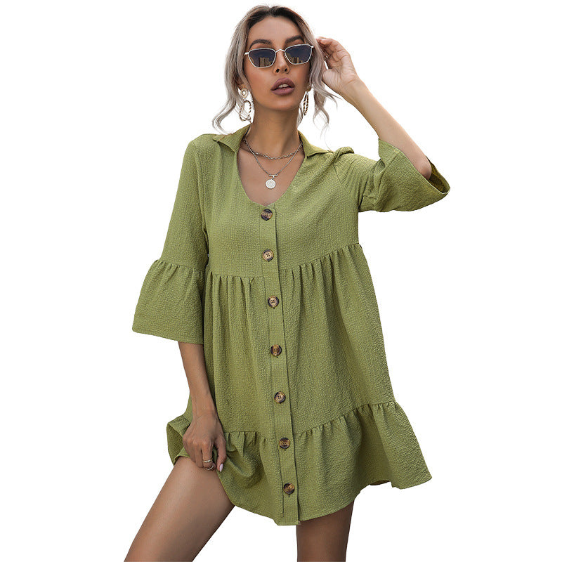 Bohemian Women Button Top A-line Dress Lune London