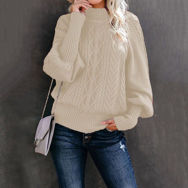 Women’s thick knit sweater with high collar and casual puff sleeves Lune London