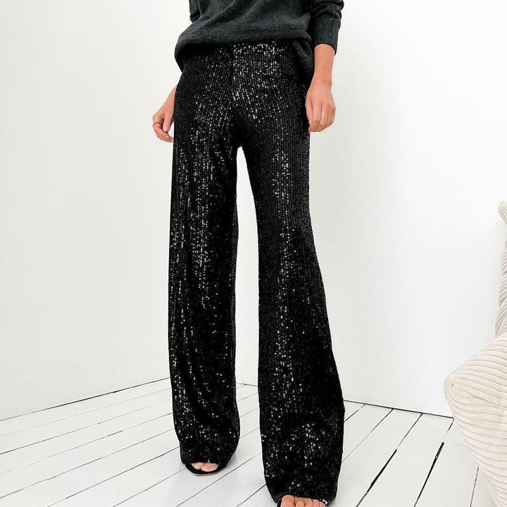 Women Sparkling Palazzo Pants with Shimmering Sequins and High Waist Lune London