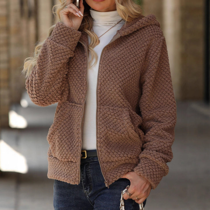 Ladies soft fleece jacket with hood and pockets Lune London