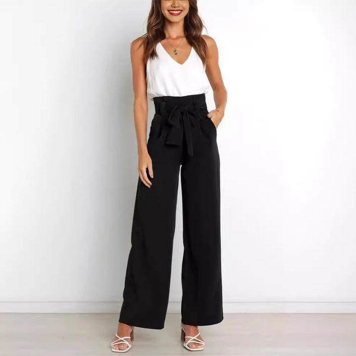 Wide fabric trousers for women with a tie belt and stylish pockets Lune London
