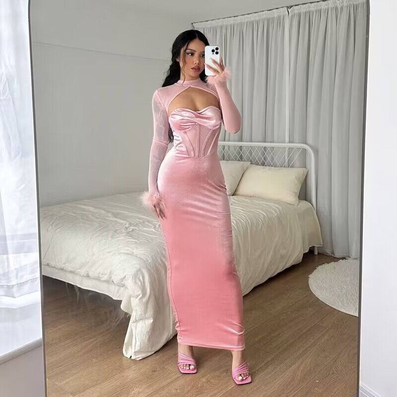 Women’s maxi dress with innovative corset top and transparent sleeves Lune London
