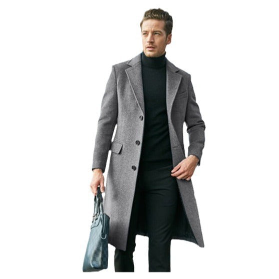 Elegant and modern long coat for men with textured upper fabric Lune London