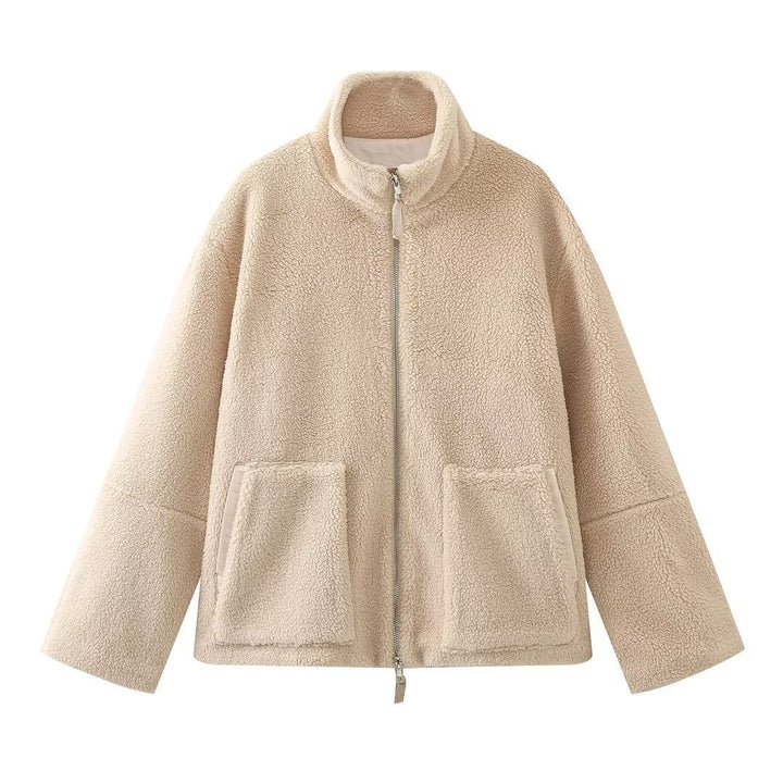 Cozy fleece jacket for women with high collar and practical pockets Lune London