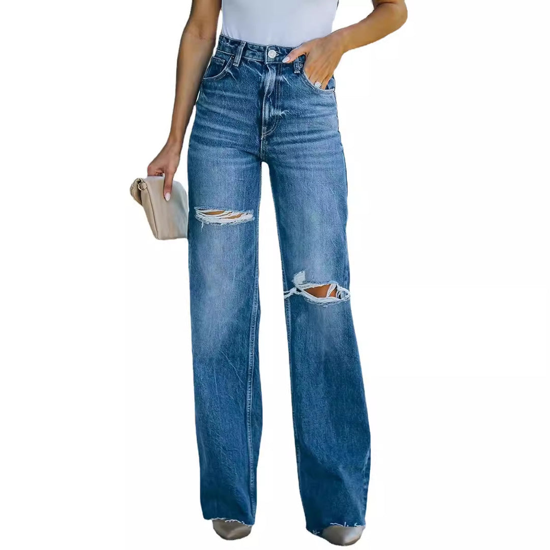High-waisted wide jeans for women with ripped details Lune London