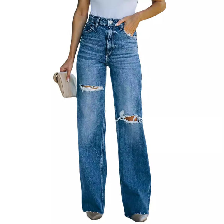 High-waisted wide jeans for women with ripped details Lune London