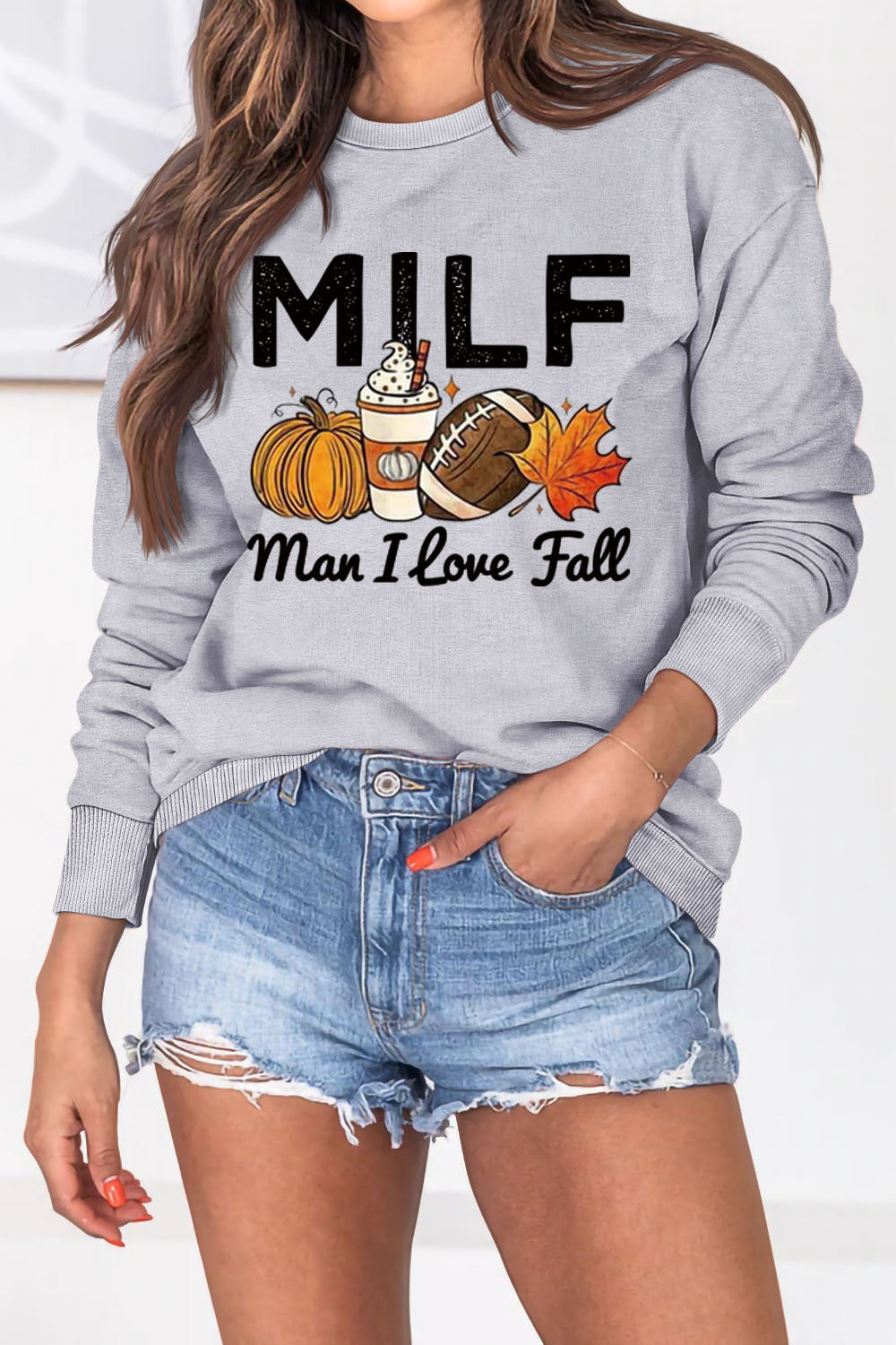 Sweatshirt pour femmes avec motif essence automnale et lettrage inspirant Chic & Stil
